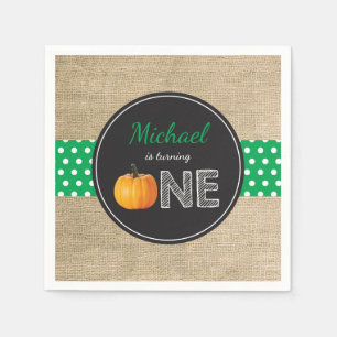 Pumpkin Fall First Birthday Party Green Napkin