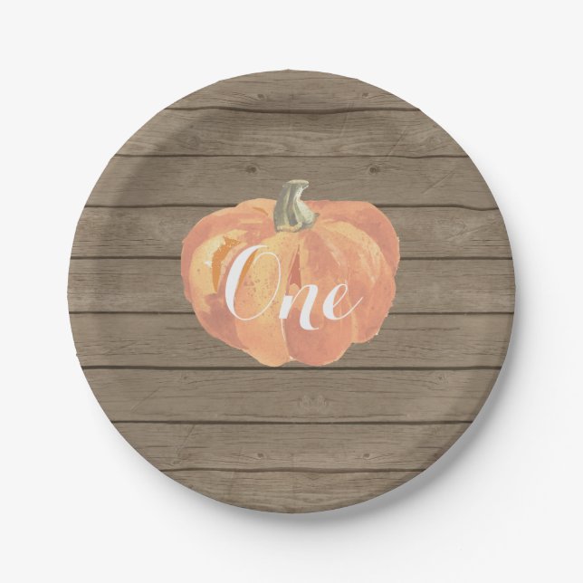 Pumpkin Fall First Birthday Party Paper Plates (Front)