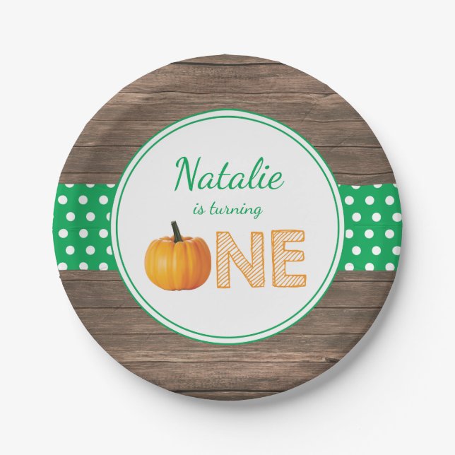 Pumpkin Fall First Birthday Party Paper Plates (Front)