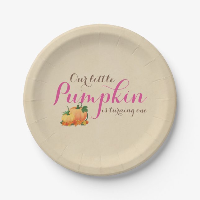 Pumpkin Fall First Birthday Party Paper Plates (Front)