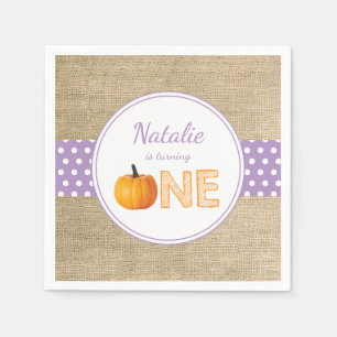 Pumpkin Fall First Birthday Party Purple Burlap Napkin