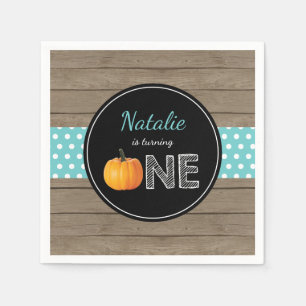 Pumpkin Fall First Birthday Party Teal Turquoise Napkin