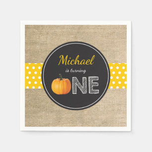 Pumpkin Fall First Birthday Party Yellow Napkin