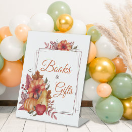 Pumpkin Fall Floral Baby Shower Books & Gifts  Pedestal Sign