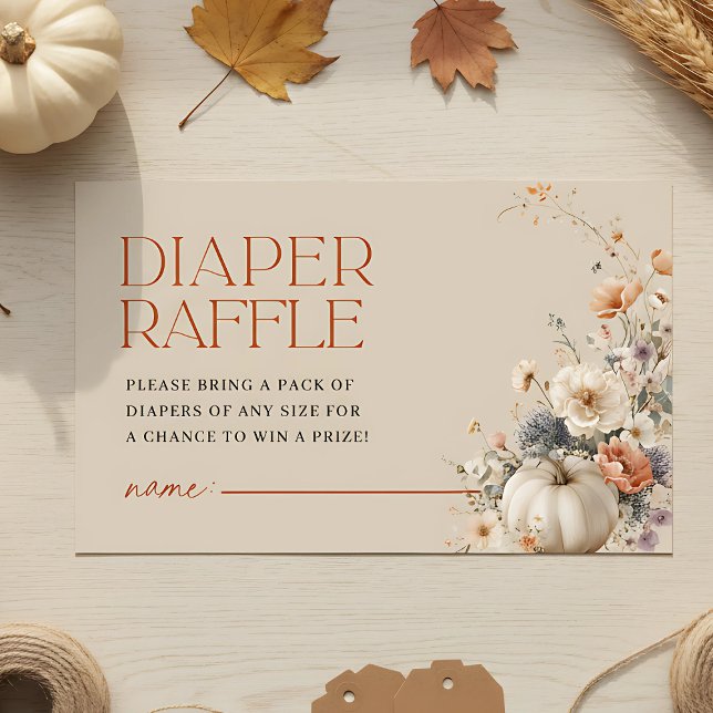 Pumpkin Fall Floral Baby Shower Diaper Raffle Enclosure Card (Pumpkin Diaper Raffle Baby shower enclosure card)