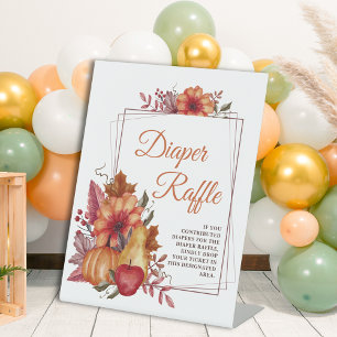 Pumpkin Fall Floral Baby Shower Diaper Raffle  Pedestal Sign
