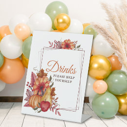 Pumpkin Fall Floral Baby Shower Drinks  Pedestal Sign