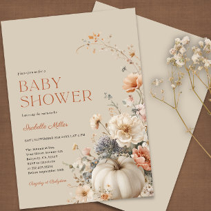 Pumpkin Fall Floral Baby Shower Invitation