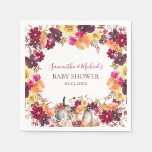Pumpkin Fall Floral Baby Shower Napkin