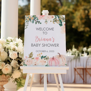 Pumpkin Fall Floral Baby Shower Welcome Sign