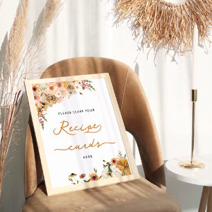 Pumpkin Fall Floral Leave Your Recipe Card Here Poster