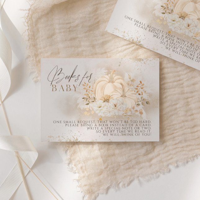 Pumpkin Fall floral & Pampas Baby Shower Books  Enclosure Card (Creator Uploaded)