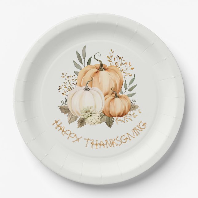 Pumpkin Fall Floral Thanksgiving Dinner Paper Plate (Front)