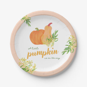 Pumpkin Fall floral watercolor Baby Shower decor  Paper Plate
