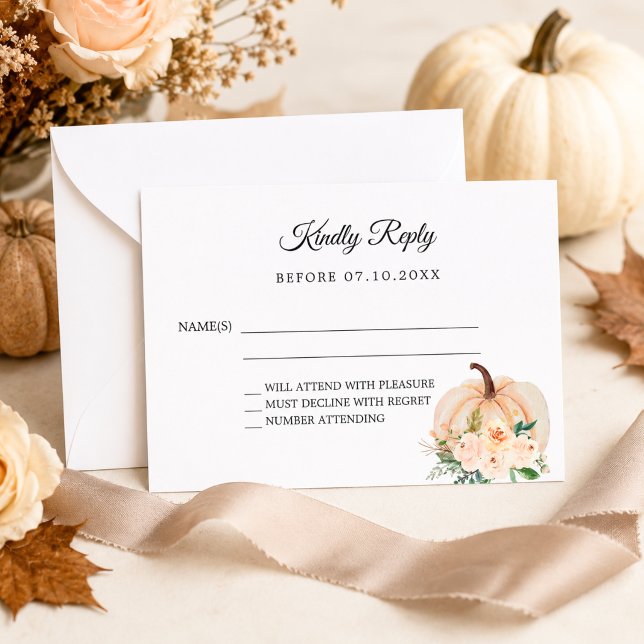 Pumpkin fall florals blush wedding response RSVP Card (Creator Uploaded)