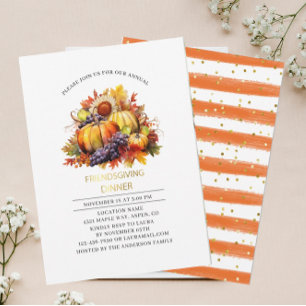 Pumpkin Fall Friendsgiving dinner watercolor Invitation