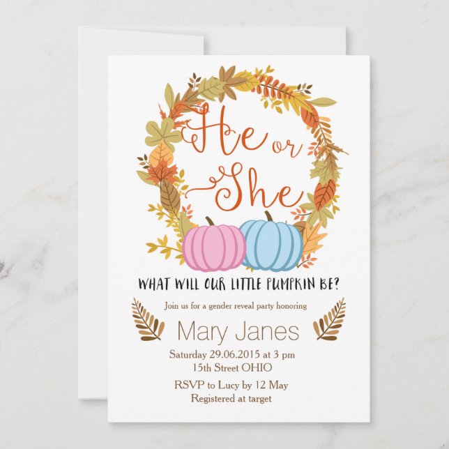 Pumpkin fall Gender Reveal invitation (Front)