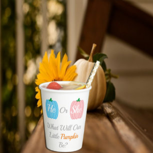 Pumpkin Fall Gender Reveal Paper Cups
