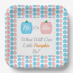 Pumpkin Fall Gender Reveal Paper Plate