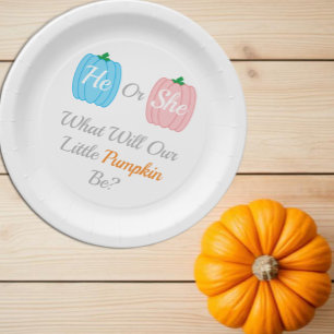 Pumpkin Fall Gender Reveal Paper Plate