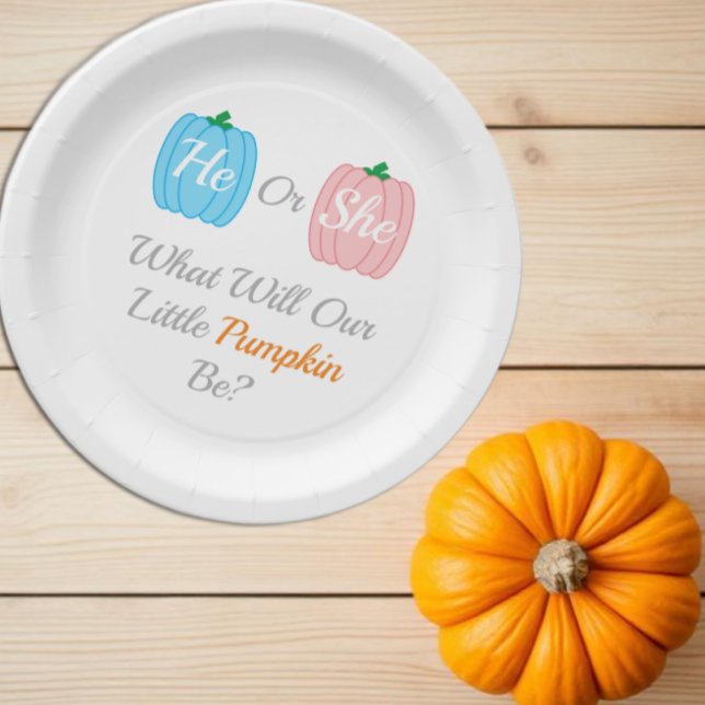 Pumpkin Fall Gender Reveal Paper Plate (Creator Uploaded)