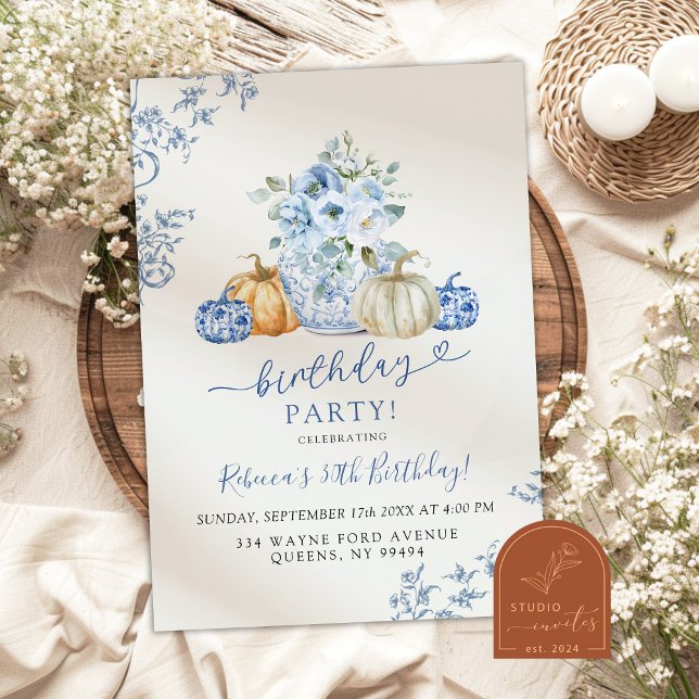 Pumpkin Fall Ginger Jar Chinoiserie Birthday Invitation (Creator Uploaded)