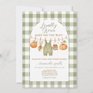 Pumpkin Fall Gingham Locally Grown Baby Shower Invitation