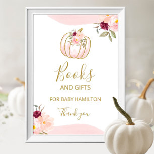 Pumpkin Fall Girl Baby Shower Books And Gifts Sign
