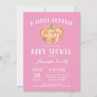 Pumpkin Fall Girl Baby Shower Invitation Pink