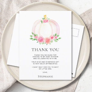 Pumpkin Fall Girl's Baby Shower Thank You Postcard
