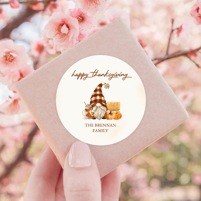 Pumpkin Fall Gnomes Thanksgiving Classic Round Sticker (Creator Uploaded)