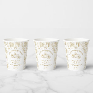 Pumpkin Fall Gold Whimsical Floral Baby Shower Paper Cups