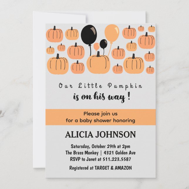 Pumpkin Fall Halloween baby shower  Invitation (Front)