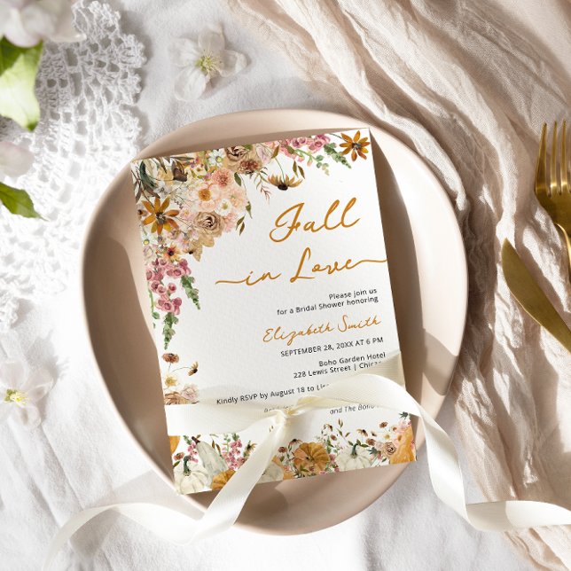 Pumpkin Fall in Love Fall Floral Bridal Shower Invitation (Creator Uploaded)