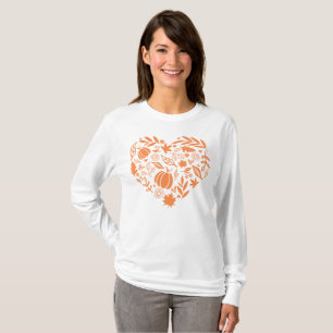 Pumpkin Fall Leaves Floral Heart Autumn T-Shirt