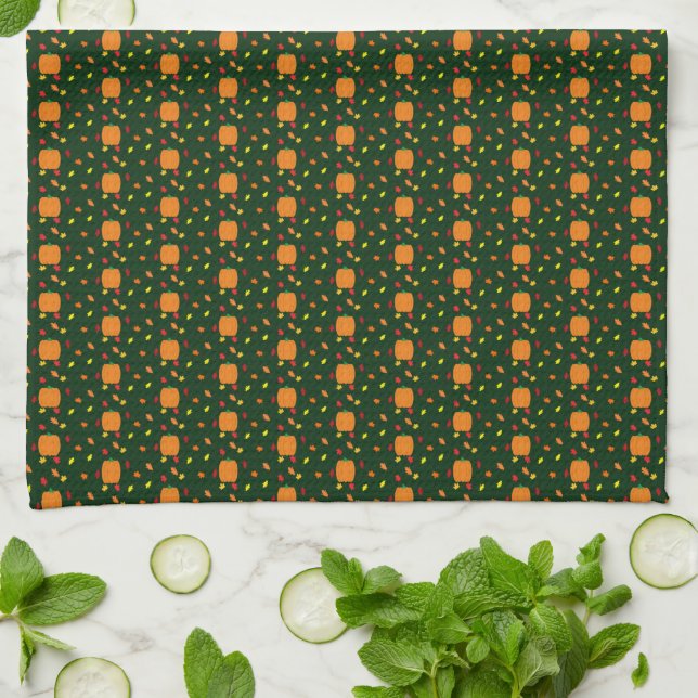 Pumpkin Fall Leaves Tea Towel (Folded)