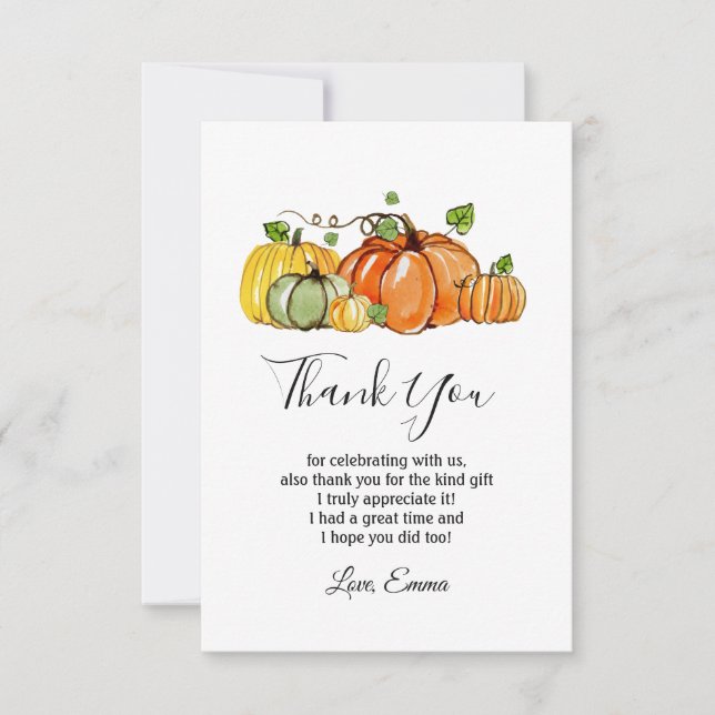 pumpkin, fall party, thank you card (Front)