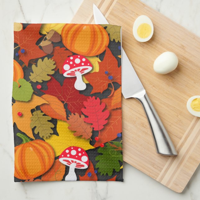Pumpkin Fall Pattern Tea Towel (Quarter Fold)