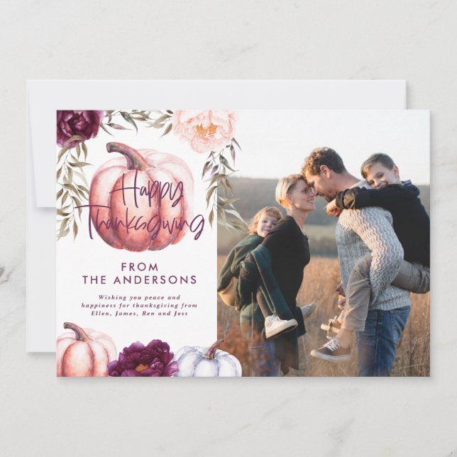 pumpkin fall purple thanksgiving photo invitation (Front)