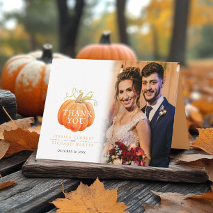 Pumpkin fall wedding photo thank you card