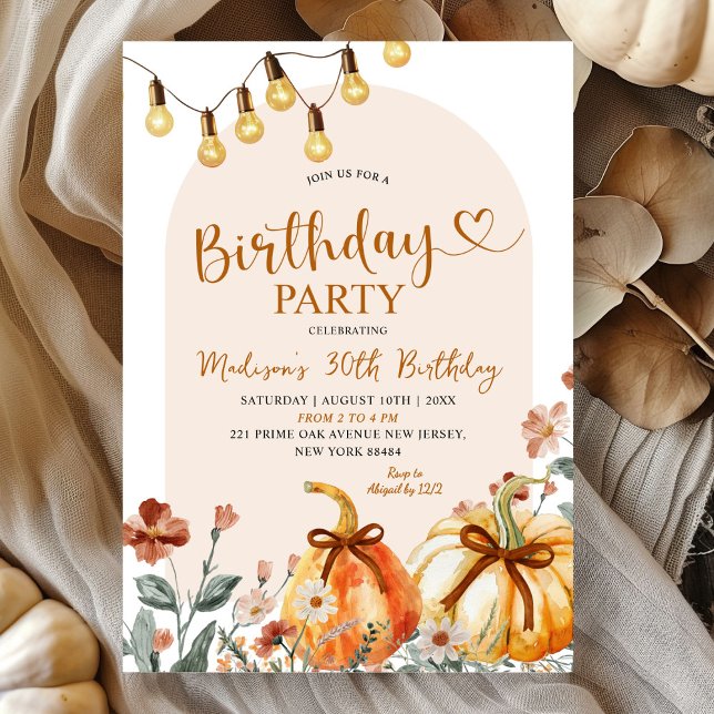 Pumpkin Fall Wildflower Theme Birthday Party Invitation (Creator Uploaded)