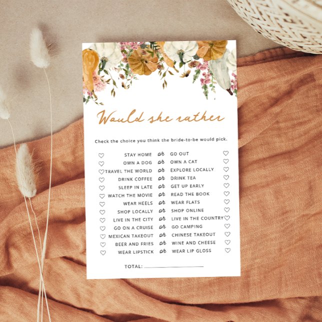 Pumpkin Fall Would She Rather Bridal Shower Game (Creator Uploaded)