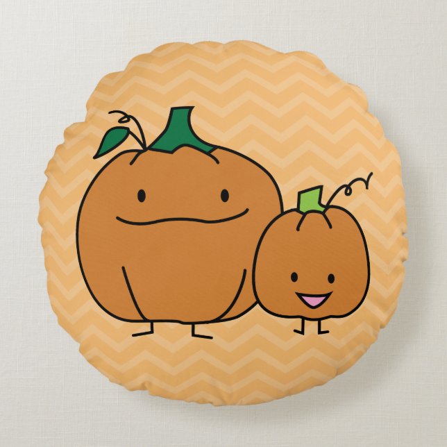 Pumpkin family parent child Thanksgiving Halloween Round Cushion (Front)