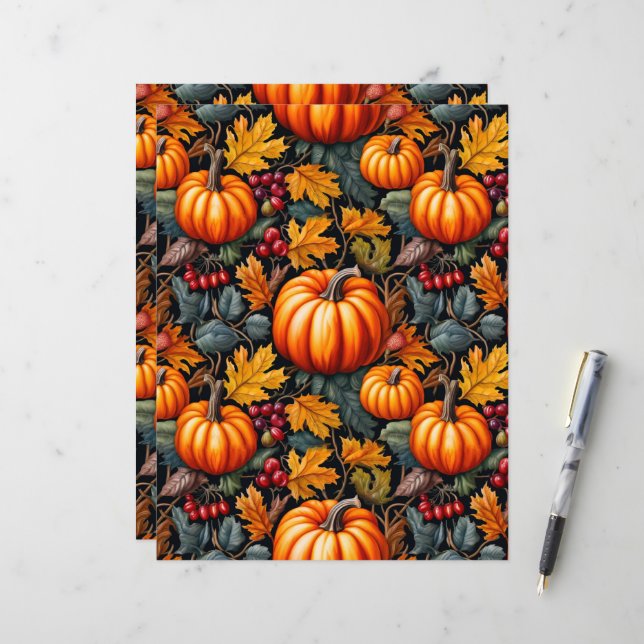 Pumpkin Fancy Scrapbook Paper (Front/Back In Situ)