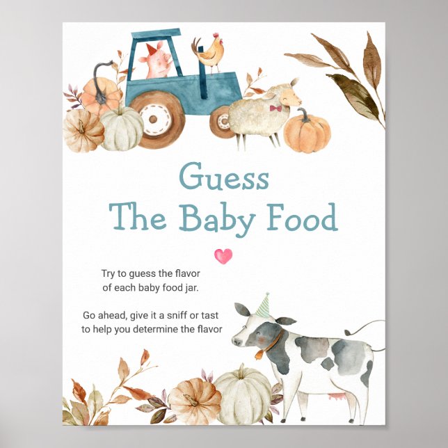Pumpkin Farm Animal Tractor Guess the Baby Food Poster (Front)