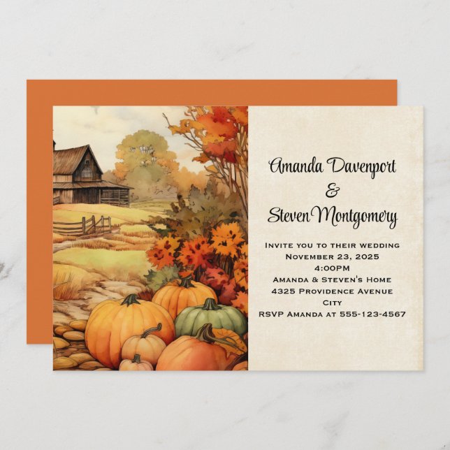 Pumpkin Farm Fall Harvest Autumn Wedding Invitation (Front/Back)