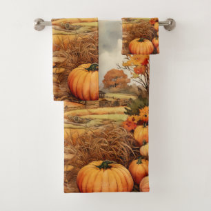 Pumpkin Farm Fall Harvest Thanksgiving Bath Towel Set