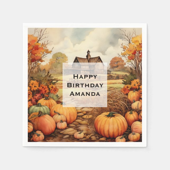 Pumpkin Farm Fall Harvest Thanksgiving Birthday Napkin (Front)
