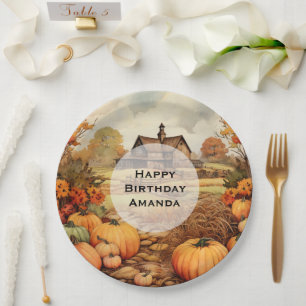 Pumpkin Farm Fall Harvest Thanksgiving Birthday Paper Plate