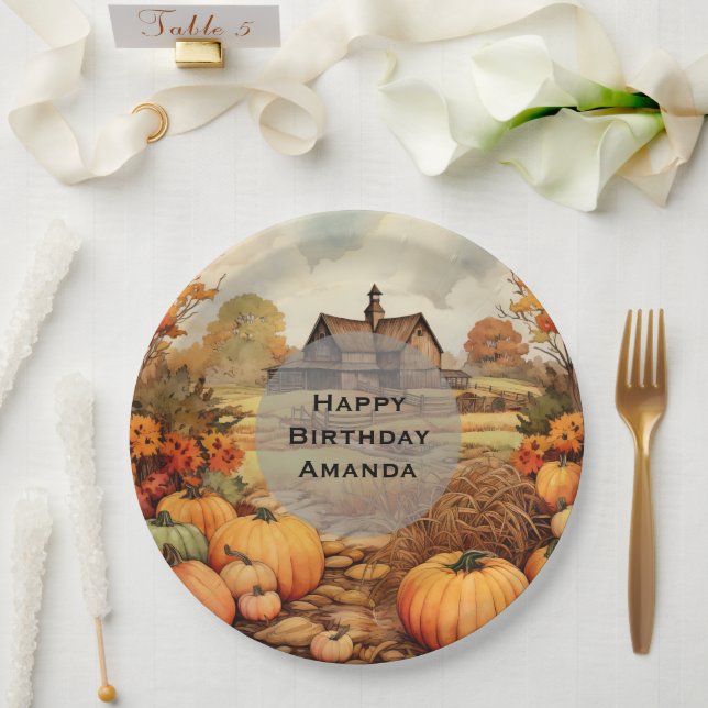 Pumpkin Farm Fall Harvest Thanksgiving Birthday Paper Plate (Wedding)